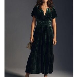 Anthropologie The Somerset Maxi Dress Velvet Edition Green Size S Petite NEW